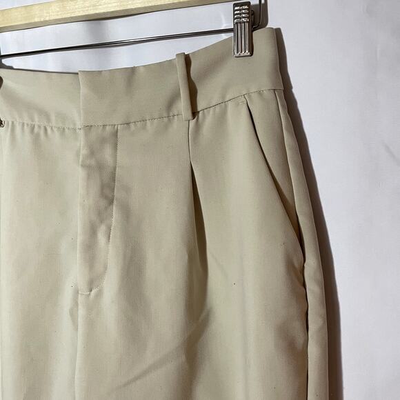 Zara beige business casual trousers women's size large pockets pleated front - Picture 2 of 6